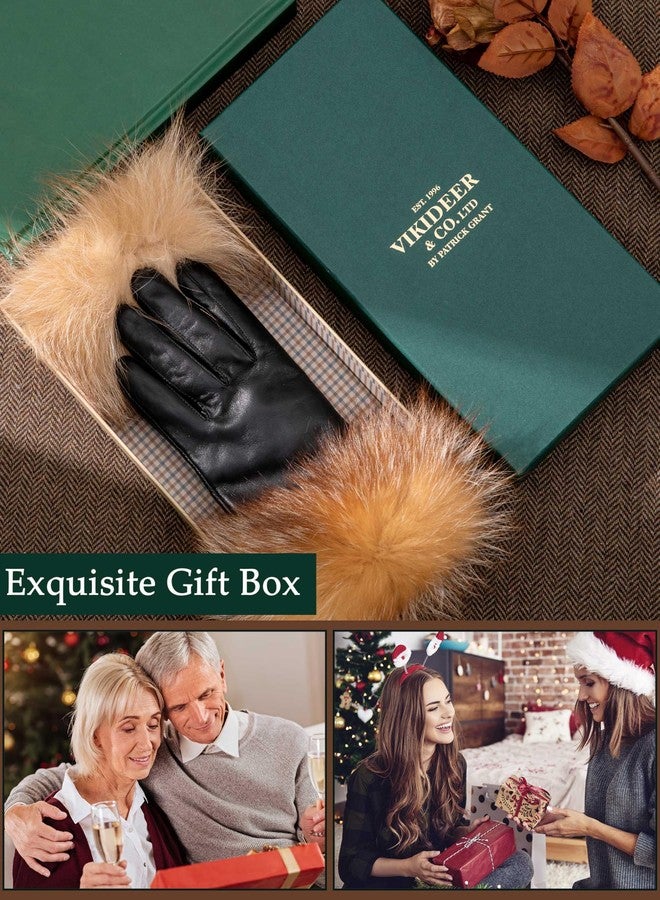 VIKIDEER Super Warm Fur Lined Leather Gloves Women Raccoon Fur Cuffs Luxurious Touchscreen Texting Driving Black Medium - Image 5
